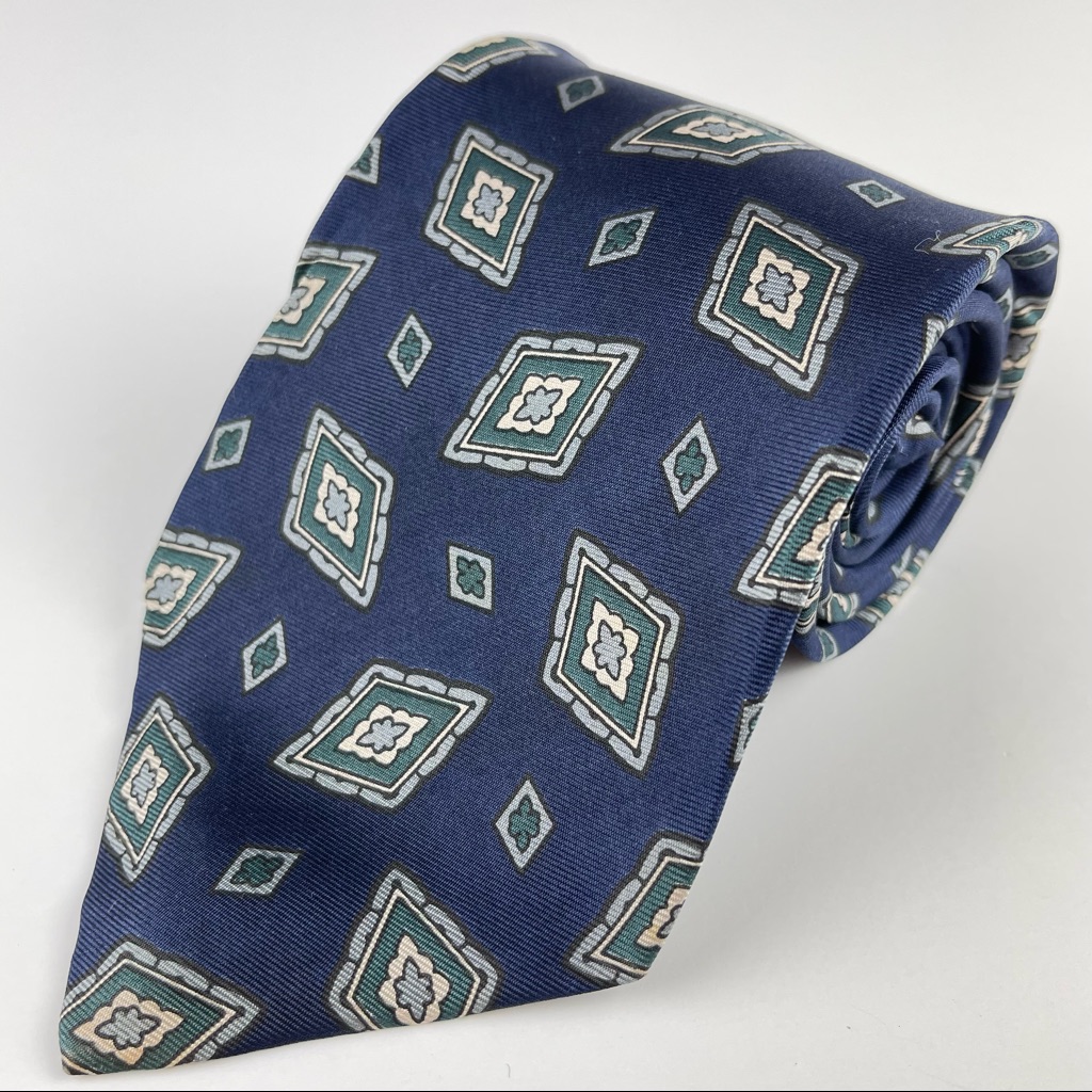 Harve Benard Mens Pure Silk Tie Diamonds Design Blue Green